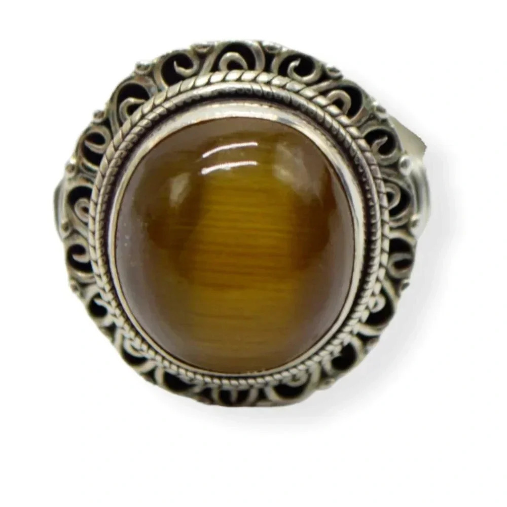 Sterling Silver .925 Brown Tiger's Eye Stone Ring Size 8.25 TW 5.71 grams